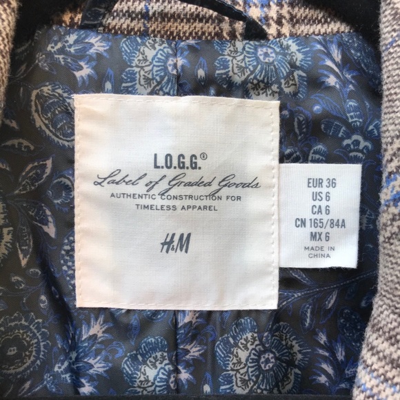 H&M LOGG plaid wool blend blazer w/elbow patches - Picture 8 of 11